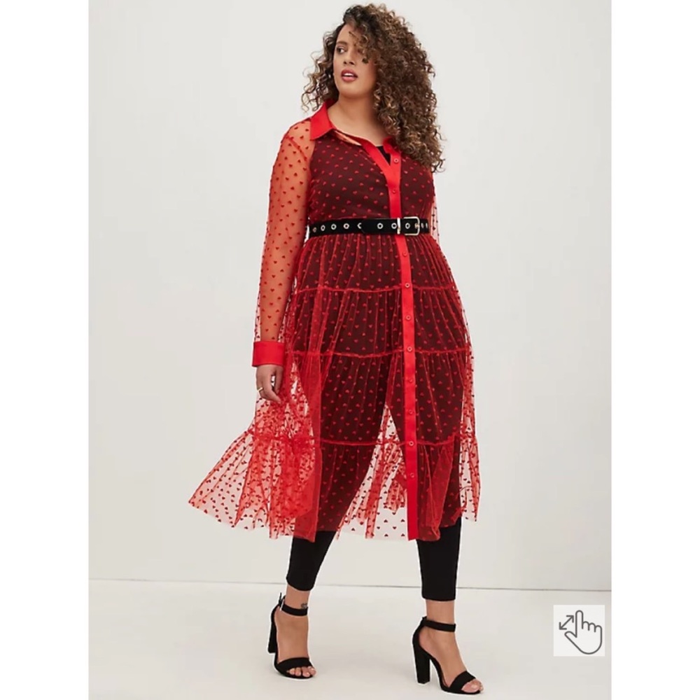 NWT TORRID Kimono - Button Front Mesh Red Hearts - Picture 3 of 9